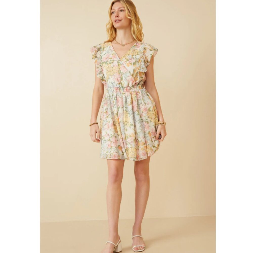 HAYDEN LA Pastel Floral Ruffle Detail Surplice Neckline Lined Size Large NWT